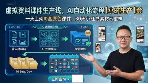 虚拟资料课件生产线,AI自动化流程1小时生产1套,一天上架10套原创课件,30天小红书素材不重样-聊项目