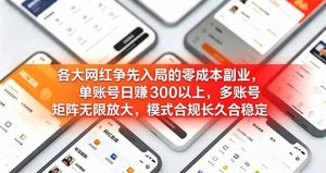 各大网红争先入局的零成本副业，单账号日赚 300 以上，多号矩阵可放大，模式合规长久稳定！-聊项目