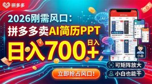2026刚需风口:拼多多卖AI简历PPT,日入700+,可矩阵放大,小白也能干-聊项目