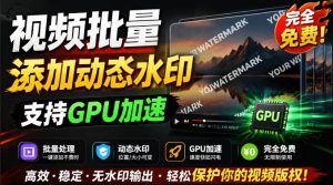 批量视频添加动态水印!Windows纯本地运行,支持GPU加速,完全免费,视频防搬运工具水印工坊,可以批量-聊项目