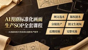 AI漫剧标准化画面生产SOP全套课程,网文选本版权剧本分镜资产全覆盖,图文生视频后期剪辑完整实操教学-聊项目