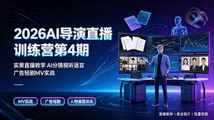 2026AI导演直播训练营第4期，实景直播教学AI分镜视听语言，广告短剧MV实战，解决人物画面崩坏痛点-聊项目