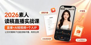 2026素人读稿直播实战课|直播+AI短视频+个人IP,让你对着稿子也能流畅开播、高效出单-聊项目