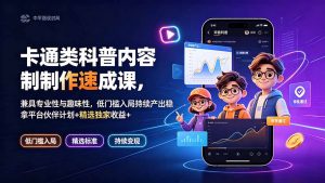 卡通类科普内容制作速成课,兼具专业性与趣味性,低门槛入局持续产出稳拿平台伙伴计划+精选独家收益-聊项目