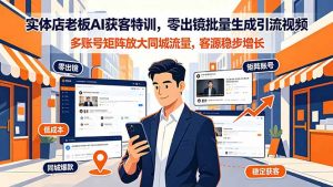 实体店老板AI获客特训,零出镜批量生成引流视频,多账号矩阵放大同城流量,客源稳步增长-聊项目