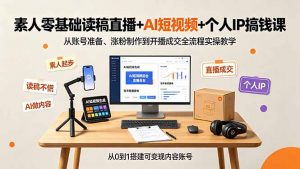 素人零基础读稿直播+AI短视频+个人IP搞钱课,从账号准备、涨粉制作到开播成交全流程实操教学-聊项目