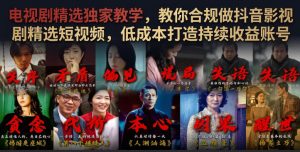 电视剧精选独家教学，教你合规做抖音影视剧精选短视频，低成本打造持续收益账号-聊项目