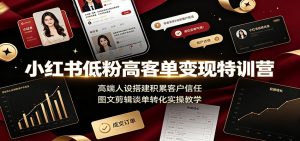 小红书低粉高客单变现特训营:高端人设搭建积累客户信任,图文剪辑谈单转化实操教学-聊项目