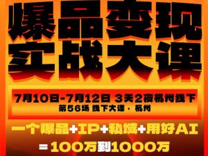 爆品变现实战大课,从爆品,到流量,到成交,一个爆品+IP+私域+用好AI=100W到1000W(7月10-12日)-聊项目