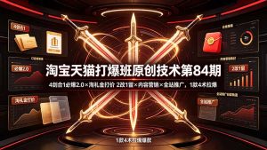 淘宝天猫打爆班原创技术第84期:4剑合1必爆2.0×淘礼金打价×2改1留×内容营销×全站推广,1款4术拉爆-聊项目