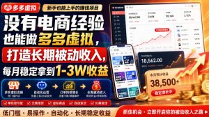 没有电商经验也能做多多虚拟，打造长期被动收入，每月稳定拿到1-3W收益【揭秘】-聊项目