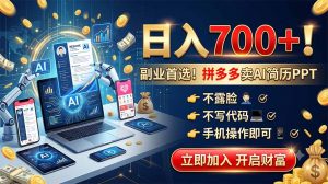 拼多多卖AI简历PPT，不露脸不写代码，手机操作日入700+，副业首选！-聊项目