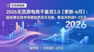 2026无货源电商不备货2.0【更新-7月】：超低费比技术突破自然流天花板，单店月利润1-3万元-聊项目