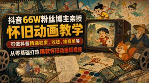抖音66W粉丝博主亲授怀旧动画教学，可做抖音精选独家、收徒、接商单等，从零基础打造爆款怀旧动画短视频-聊项目