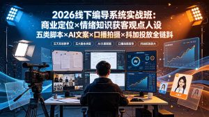 2026线下编导系统实战班：商业定位×情绪知识获客观点人设五类脚本×AI文案×口播拍摄×抖加投放全链路-聊项目