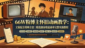 66W粉博主怀旧动画教学：文案配音剪映全套｜精选独家收徒商单完整实操教程-聊项目