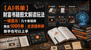 【AI书单】财富书籍图文解读玩法，一键直出，几十条视频，跑出1000单，全流程拆解，新手也可以上手-聊项目