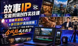 故事IP全能剪辑创作实战课|剪映零基础入门+多行业IP实拍剪辑,门店/文旅/工厂/非遗/老板Vlog全风格成片教学-聊项目