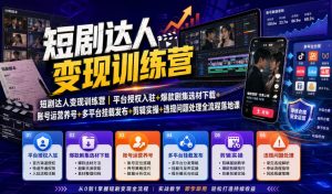 短剧达人变现训练营|平台授权入驻+爆款剧集选材下载+账号运营养号+多平台挂载发布+剪辑实操+违规问题处理全流程落地课-聊项目