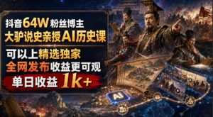 抖音64W粉丝博主大驴说史亲授AI历史课,可以上精选独家,全网发布收益更可观,单日收益1k+-聊项目