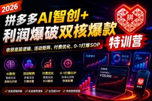 2026拼多多AI智创+利润爆破双核爆款特训营，收获底层逻辑、活动矩阵、付费优化、0-1打爆SOP(更新0727)-聊项目