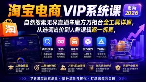 淘宝电商VIP系统课-更新8月；自然搜索无界直通车魔方万相台全工具详解，从选词出价到人群逻辑逐一拆解-聊项目