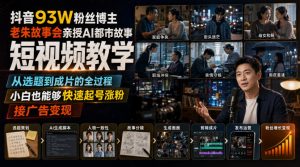 抖音93W粉丝博主老朱故事会亲授AI都市故事短视频教学,从选题到成片的全过程,小白也能够快速起号涨粉接广告变现-聊项目