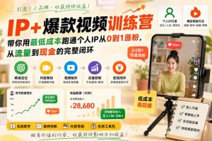 IP+爆款视频训练营，带你用最低成本跑通个人IP从0到1涨粉，从流量到现金的完整闭环-聊项目