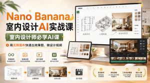 Nano Banana室内设计AI实战课,室内设计师必学AI课,用无限画布快速出效果图、做设计视频-聊项目