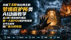 抖音7.6W粉丝博主的梦境庇护所类AI动画教学,从0到1教你制作爆款第一人称POV庇护所视频,全平台发布撸广告分成收益-聊项目