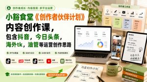 小豁食堂《创作者伙伴计划》内容创作课,包含抖音,今日头条,海外tk,油管等运营创作思路-聊项目