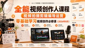 全能视频创作人课程，视频拍摄剪辑编导运营，零基础学习视频创作必修课(2026年8月)-聊项目