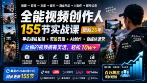 全能视频创作人155节实战课-更新26年8月：手机相机拍摄+剪映剪辑+AI创作+自媒体运营，让你的视频拥有灵活，轻松10w-聊项目