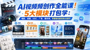 AI视频频创作全能课！5大模块打包学：电影、动画、UGC、广告、提示词，零基础也能玩转AI创作！【原创双语字幕】-聊项目