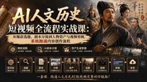 AI人文历史短视频全流程实战课：从爆款选题、剧本分镜到人物资产与视频剪辑，系统跑通内容创作流程-聊项目
