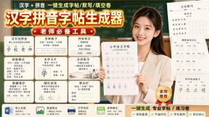 学习神器,汉字拼音字帖生成器,汉字+拼音 一键生成字帖/默写/填空卷,支持词组、成语,老师、家长必备-聊项目