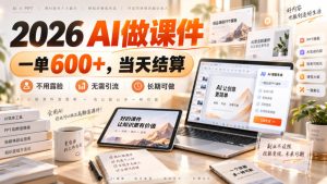 2026 AI做课件,一单600+,当天结算,不用露脸,无需引流,长期可做【揭秘】-聊项目