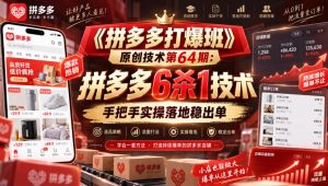 《拼多多打爆班》原创技术第64期:拼多多6杀1技术,手把手实操落地稳出单-聊项目