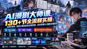 AI漫剧大师课130+节全流程实操:从剧本角色、智能分镜到配音运镜剪辑,系统掌握AI漫剧完整制作-聊项目