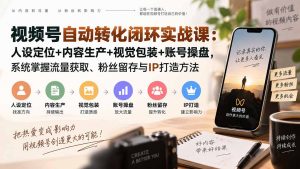 视频号自动转化闭环实战课:人设定位+内容生产+视觉包装+账号操盘,系统掌握流量获取、粉丝留存与IP打造方法-聊项目
