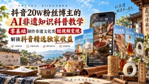 抖音20W粉丝博主的AI非遗知识科普教学,零基础制作非遗文化类短视频变现,解锁抖音精选独家收益-聊项目