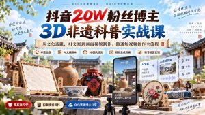 抖音20W粉丝博主3D非遗科普实战课：从文化选题、AI文案到画面视频制作，跑通短视频创作全流程-聊项目