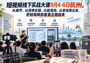 短视频线下实战大课9月4-6日杭州,从细节、从简单实操、从能落地、从拿结果出发,把短视频获客真正跑起来-聊项目