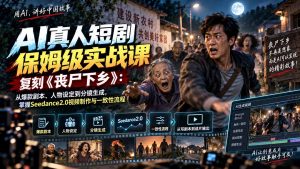 AI真人短剧保姆级实战课,复刻《丧尸下乡》:从爆款剧本、人物设定到分镜生成,掌握Seedance2.0视频制作与一致性流程-聊项目