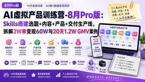 AI虚拟产品训练营PRO版-更新0910:Skills搭建选题+内容+产品+交付生产线,拆解3W单变现60W与20天1.2W GMV案例-聊项目