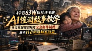 抖音83W粉丝博主的AI催泪故事教学，从零掌握催泪短片全套制作链路，解锁抖音精选独家收益-聊项目