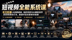 短视频全能系统课-9月完整版:从拍摄基础、电影审美与AI辅助创作到剪辑调色灯光,跑通作品完整制作链路-聊项目