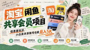 淘宝闲鱼共享会员项目，信息差玩法，小白卖共享账号也能月入5K-聊项目