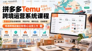 Temu跨境拼多多运营系统课程，零基础学会店铺搭建、风险评估、爆款选品、店铺管理，吃透跨境店铺日常核心运营工作-聊项目