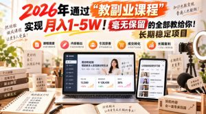 2026年通过“教副业课程”实现月入1-5W！毫无保留的全部教给你！长期稳定项目-聊项目